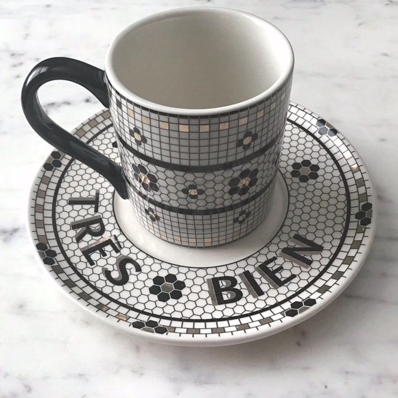 Anthropologie Bistro Tile Espresso Cup and Saucer Set New in Box Rare - Picture 5 of 8